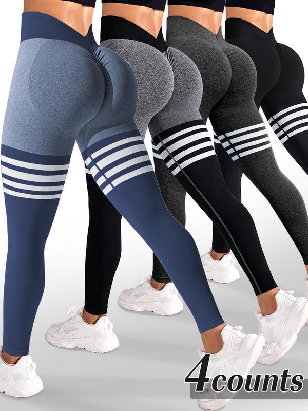 Women's Striped Print Tummy Control Leggings, High Waisted Breathable Skinny Pants for Yoga Gym Workout Running, Ladies Sportswear for All Seasons, Gym Wear, Legging Fitness, Breathable Athletic Bottoms, Athleisure Pants, Breathable Sporty Bottoms