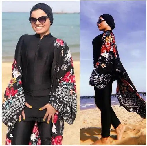 New Muslim Swimwear Women Modest Patchwork Hijab Long Sleeves Sport Swimsuit 3pcs Islamic Burkinis Wear Bathing Suit