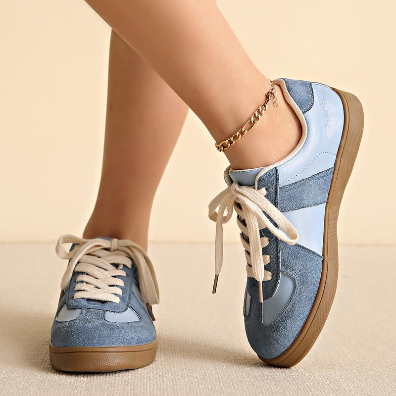 Women's Fashionable Patchwork Lace Up Low Top Casual Flat Sneakers , Casual Comfortable Sports Walking Shoes for Daily Wear, GAT Female All-match Round Toe Casual Shoes for Women & Girls