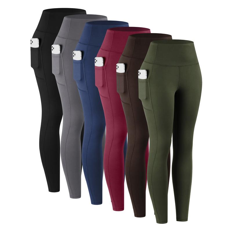 Solid Color High Waisted Yoga Pants With Pockets, Exercise Running Yoga Leggings, Tummy Control Workout Running Yoga Leggings for Women