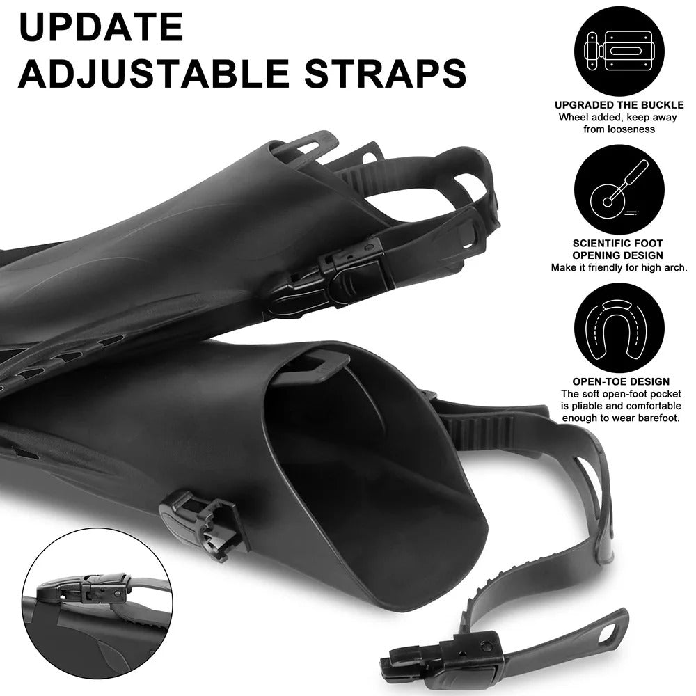 Swim Flippers Short Diving Frog Shoes Duck Webs Adjustable Silicone Travel Size Open Heel Adult Men Women Youth Kid