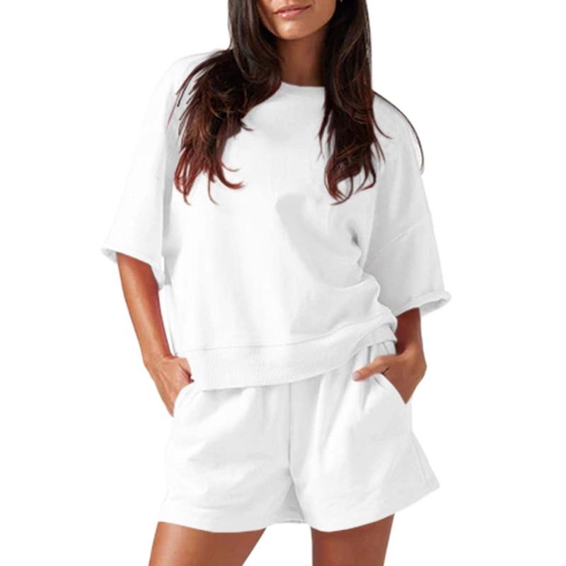 Womens 2 Piece Outfits Oversized Cropped Sweatshirt and High Waist Running Shorts Tracksuit Sets tracksuits men