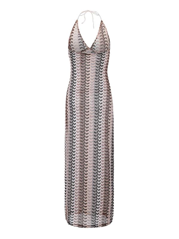 Women's All Over Print Halter Neck Dress, Casual Sleeveless Dress for Beach Holiday Vacation, Ladies Clothes for Summer, Clothing, Summer Clothes 2025, Backless Cover Up Dress, Beach Cover Ups, Summer Swimming Cover, Crochet Cover Up