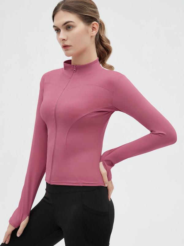 Mock Neck Sports Outerwear, Athletic Long Sleeve Sports Top, Gym Clothes, Comfortable Ladies Jacket for Indoor Outdoor Wear, Gym Clothing, Valentine's Day Gift for Girl, Fall Gift