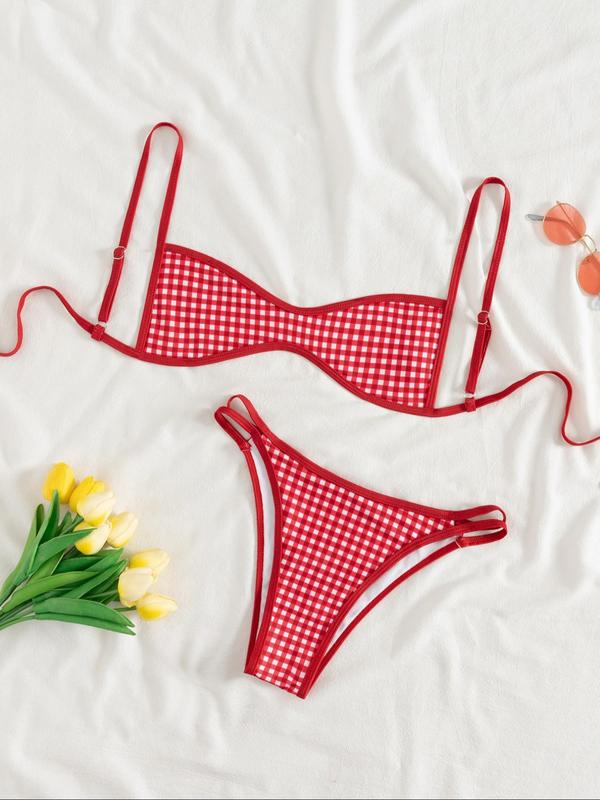 Two-Piece Set Women's Floral Print Bikini Set, Casual Fashion Chic Swimsuit Set for Beach Holiday Vacation, Ladies Summer Clothes, Bikinis Sets, Bikini Top & Floral Bikini Bottom, Beach Bathing Suit, Floral Print Spaghetti Strap Swimsuit