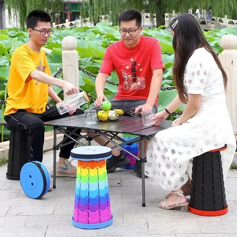 Portable Plastic Folding Telescopic Chair, Lightweight Adjustable Stool for Fishing Beach Camping, Compact Outdoor Foldable Seat