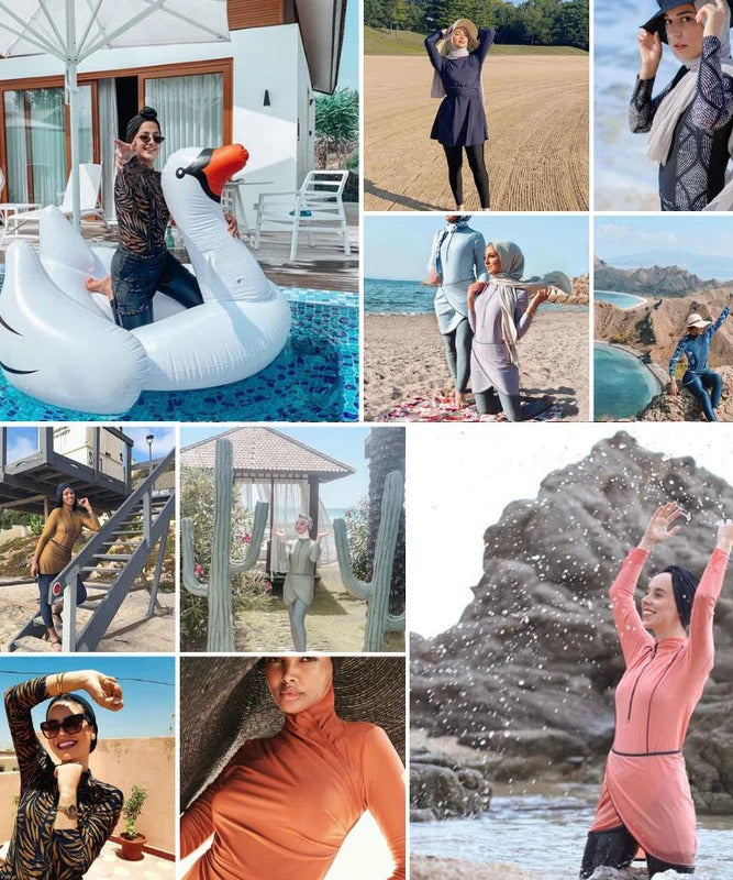 New Muslim Swimwear Women Modest Patchwork Hijab Long Sleeves Sport Swimsuit 3pcs Islamic Burkinis Wear Bathing Suit