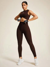Women's Letter Pattern Crop Tank Top & High Waist Leggings Tracksuit Set, Casual Comfy Breathable Seamless for Yoga Gym Workout Running, Ladies Sportswear for All Seasons, Workout Clothes, Fitness Clothes, Sleeveless Gym Tops, Athleisure Wear