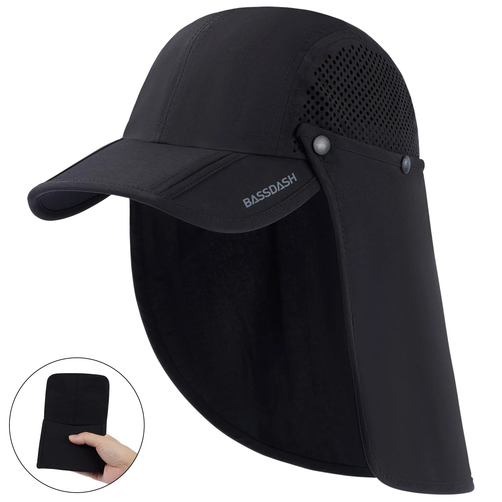 50+ Foldable Fishing Hat Baseball Cap with Removable Neck Flap Portable for Men Women Golf Hiking
