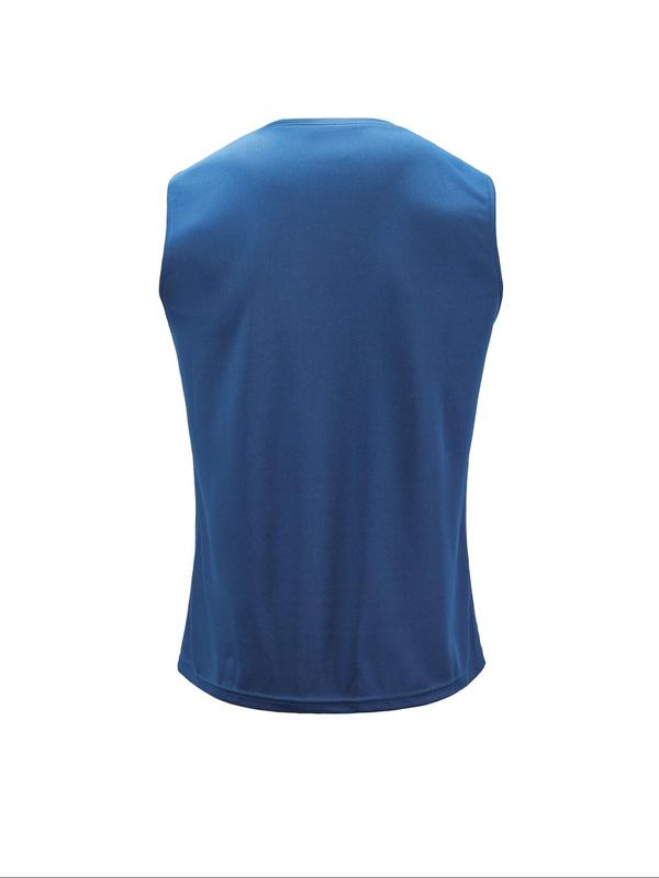 Men's Solid Round Neck Sports Vest, Breathable Comfortable Quick Drying Tank Top for Running Outdoor Exercise Basketball Training, Sport & Outdoor Clothing for Summer, Gym Casual Wear, Sleeveless Sports Vest