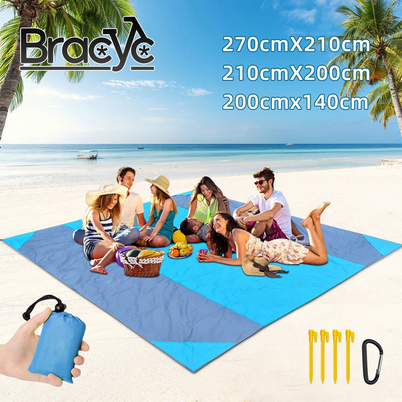 2x2.1m Waterproof Pocket Beach Blanket Folding Camping Mat Mattress Portable Lightweight Mat Outdoor Picnic Mat Sand Beach Mat