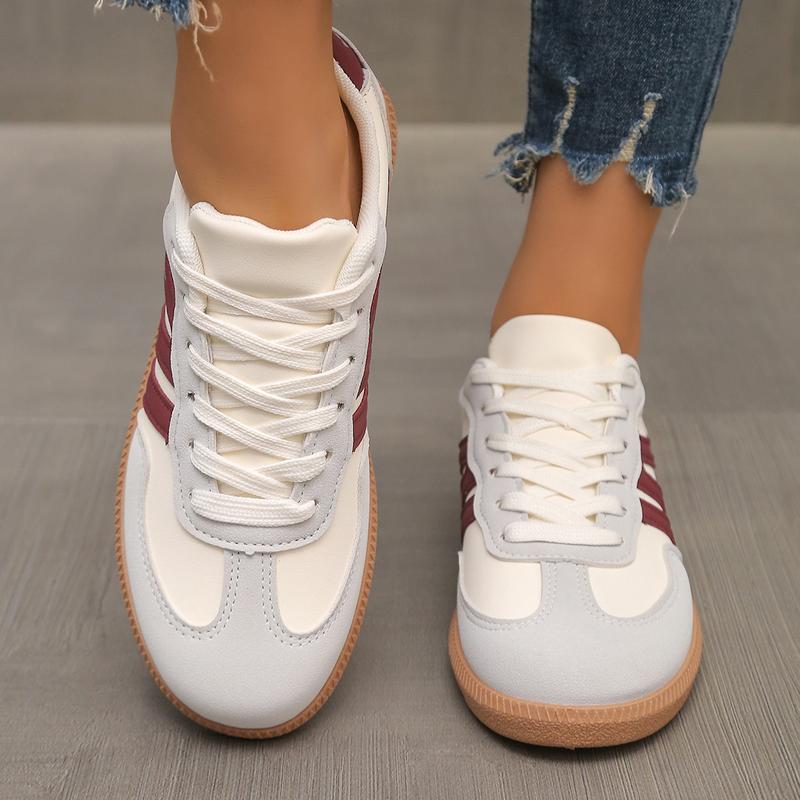 Women's Fashionable Patchwork Lace Up Low Top Casual Flat Sneakers , Casual Comfortable Sports Walking Shoes for Daily Wear, GAT Female All-match Round Toe Casual Shoes for Women & Girls