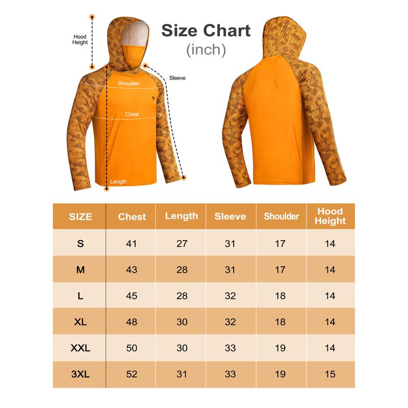 Sun UV Protection Hoodie Shirts, UPF 50+ Men Raglan Long Sleeve Lightweight Quick Dry Breathable Cooling Rash Guard with Mask Neck Gaiter for Outdoor, Hiking, Fishing, Boating, Biking, Sport, Gym, Constructing, Roofing, Landscaping, Gardening 915