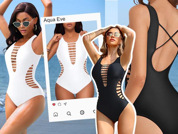 Women Sexy One Piece Swimsuits Plunge Deep V Neck Cutout Bathing Suits