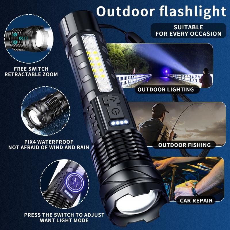 Laser Flashlight High Lumens Rechargeable 1 Pack/2 Pack, Super Bright Led Flashlights with 7 Light Modes, IPX6 Waterproof, Powerful Handheld Flash Light for Camping Home Emergencies