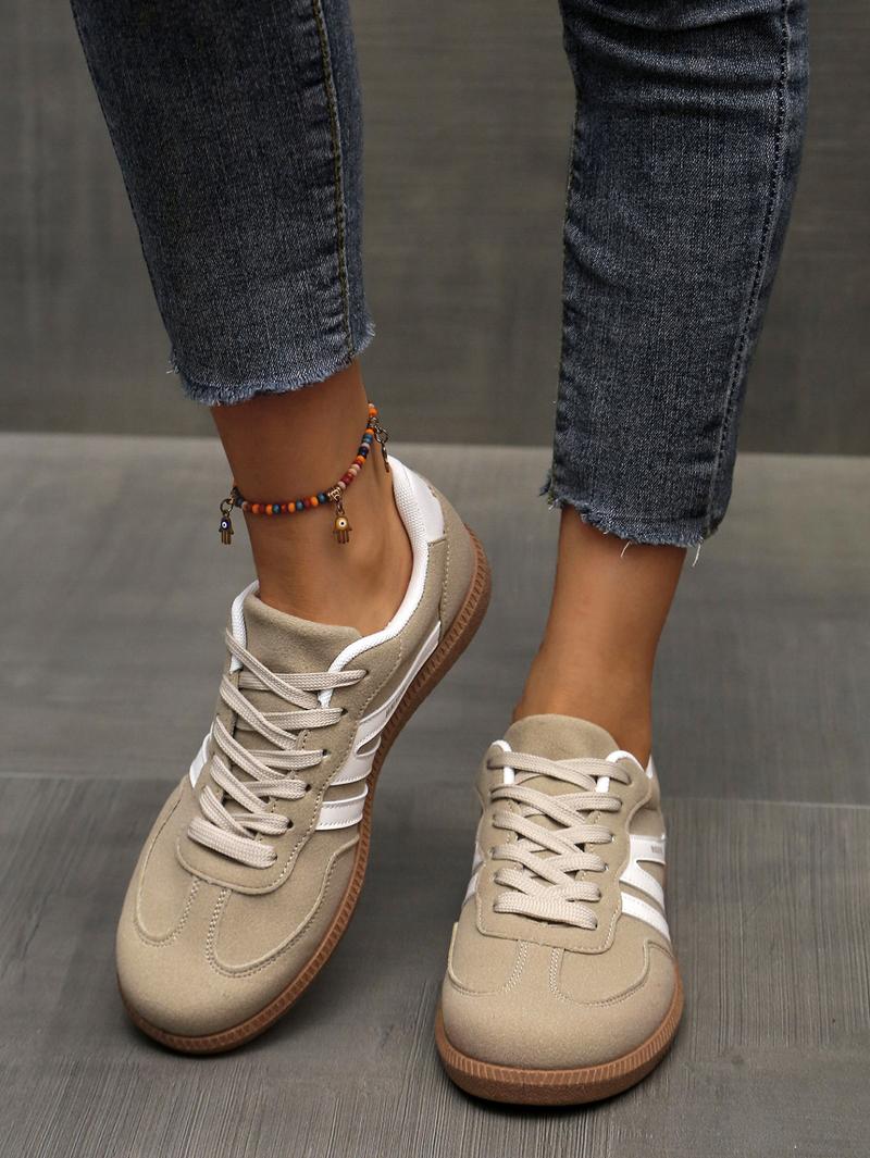 Women's Fashionable Patchwork Lace Up Low Top Casual Flat Sneakers , Casual Comfortable Sports Walking Shoes for Daily Wear, GAT Female All-match Round Toe Casual Shoes for Women & Girls