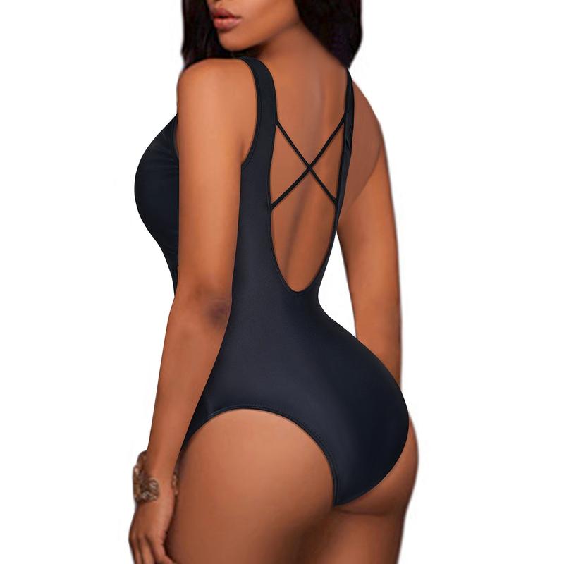 Women Sexy One Piece Swimsuits Plunge Deep V Neck Cutout Bathing Suits