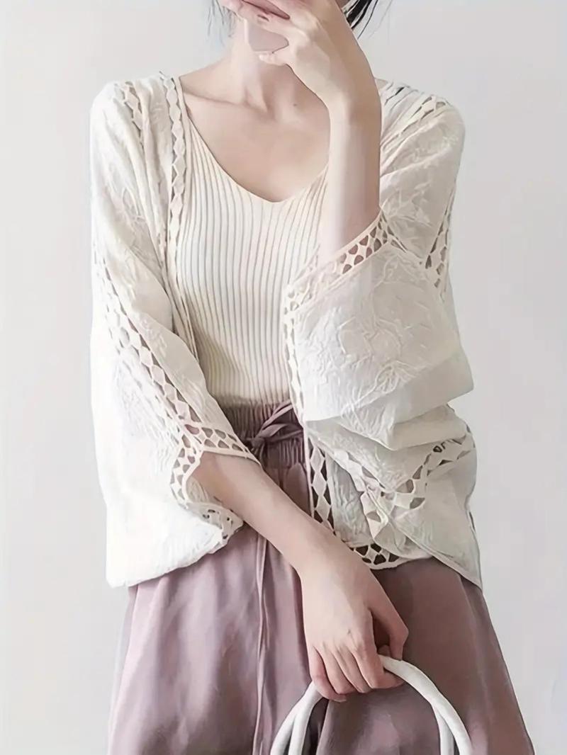 Women's Plain Cover Up Top, Casual Open Front Cover Up Top for Beach Vacation Holiday, Ladies Clothes for All Seasons, Beach Outdoor Wear