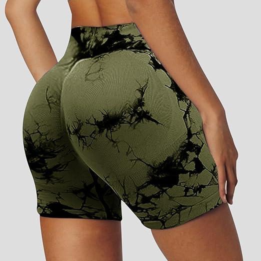Women's Tie Dye Print High Waist Seamless Tummy Control Butt Lifting Sports Leggings, Casual Comfy Breathable Wide Waistband Skinny Shorts Yoga Leggings for Exercises Gym Workout, Women Sport & Outdoor Clothing for Summer