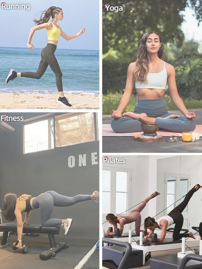 Solid Color High Waisted Yoga Pants With Pockets, Exercise Running Yoga Leggings, Tummy Control Workout Running Yoga Leggings for Women