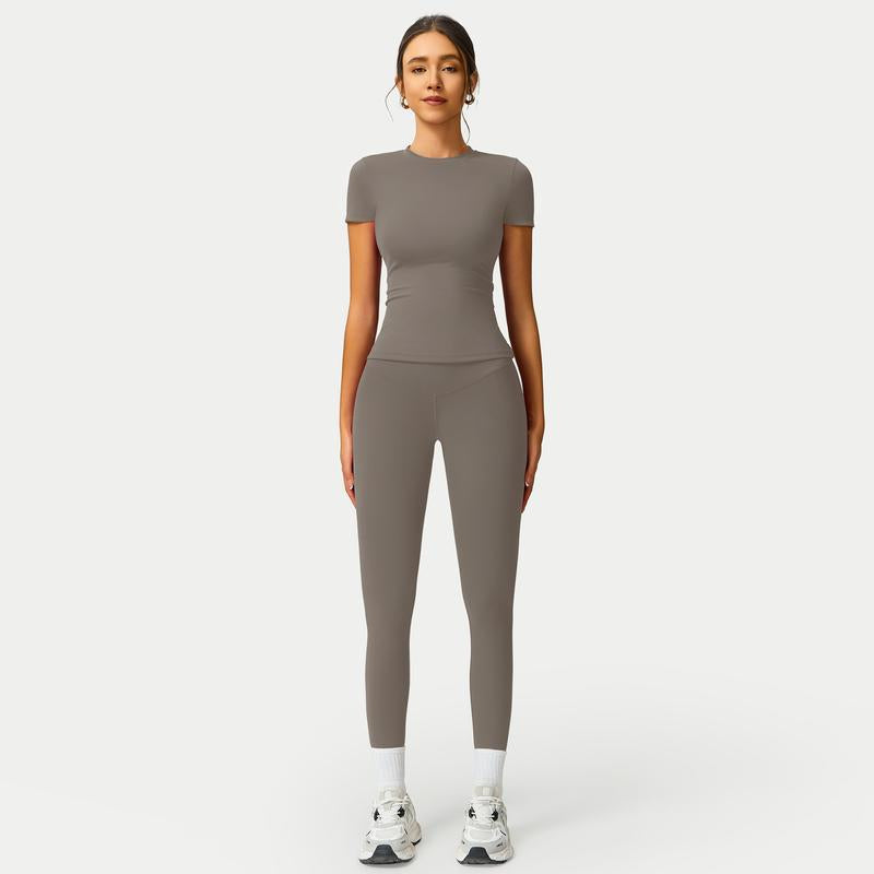 Women's 2-Piece Cherry Print Crew Neck Tee & High-Waist Leggings Set , Extended Hemline, Quick-Dry Snug , Yoga, Gym, Athleisure , Women's Activewear Pilates Outfits Compression Shirts Sweatpants