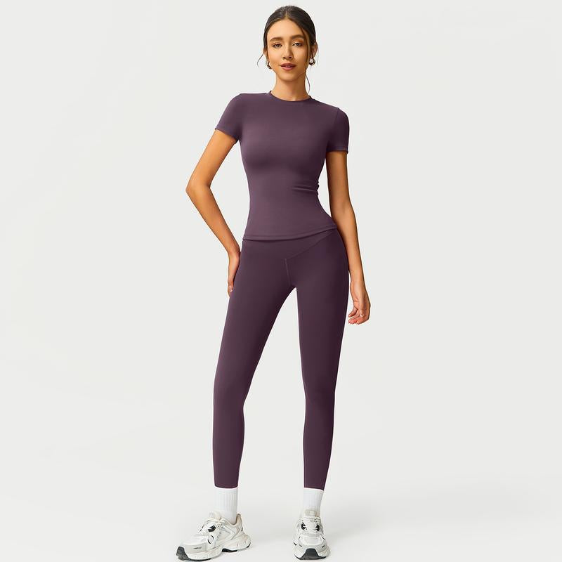 Women's 2-Piece Cherry Print Crew Neck Tee & High-Waist Leggings Set , Extended Hemline, Quick-Dry Snug , Yoga, Gym, Athleisure , Women's Activewear Pilates Outfits Compression Shirts Sweatpants