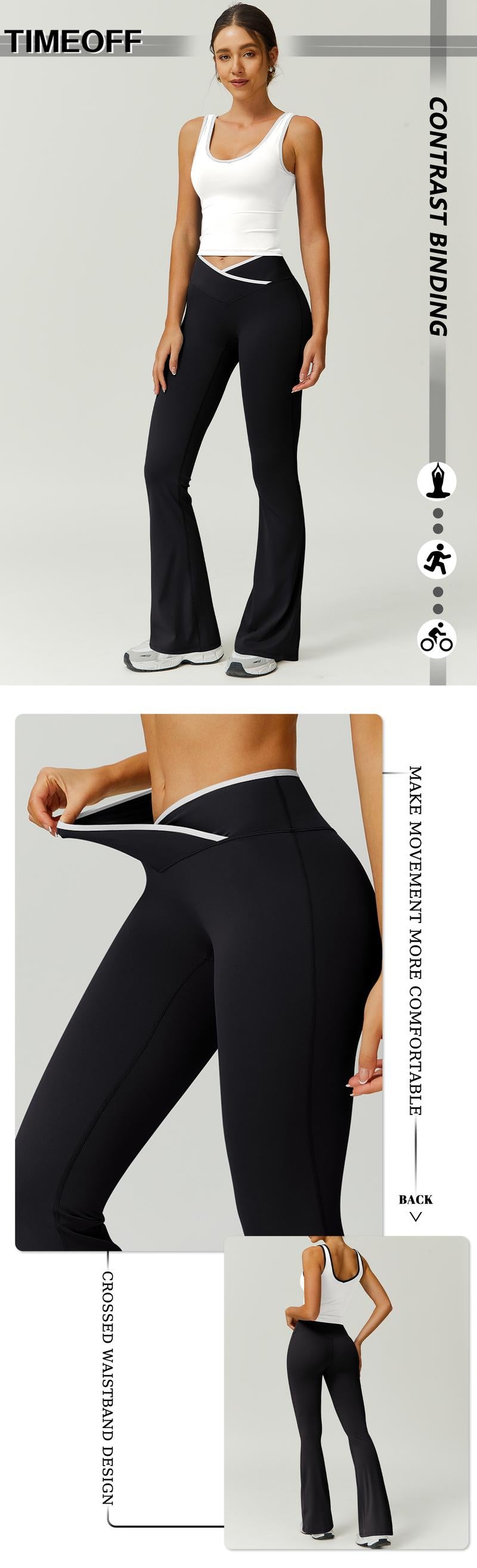 Color Block U-Neck Piped Tank & Bell Bottom Set , Stretch Fabric, Flared Fit , Yoga, Gym, Outdoor & Daily Athleisure , Wome Stylish Activewearn's Summer Lounge Sweatsuits Sleeveless Exercise