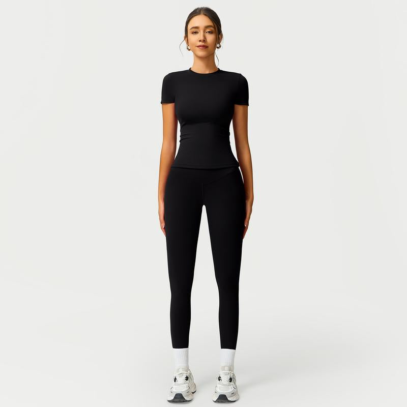 Women's 2-Piece Cherry Print Crew Neck Tee & High-Waist Leggings Set , Extended Hemline, Quick-Dry Snug , Yoga, Gym, Athleisure , Women's Activewear Pilates Outfits Compression Shirts Sweatpants