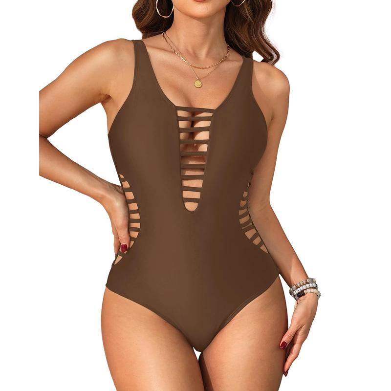 Women Sexy One Piece Swimsuits Plunge Deep V Neck Cutout Bathing Suits