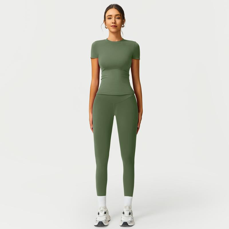 Women's 2-Piece Cherry Print Crew Neck Tee & High-Waist Leggings Set , Extended Hemline, Quick-Dry Snug , Yoga, Gym, Athleisure , Women's Activewear Pilates Outfits Compression Shirts Sweatpants