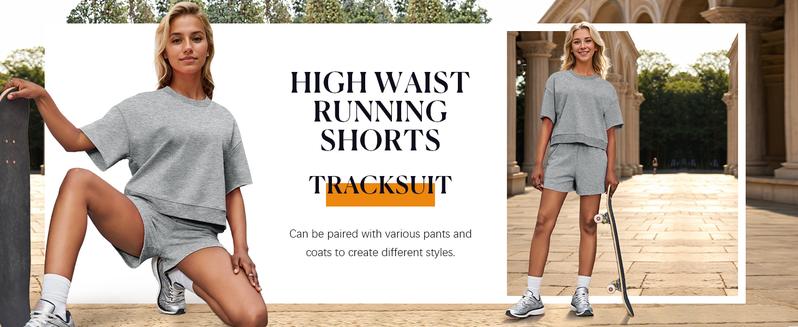 Womens 2 Piece Outfits Oversized Cropped Sweatshirt and High Waist Running Shorts Tracksuit Sets tracksuits men