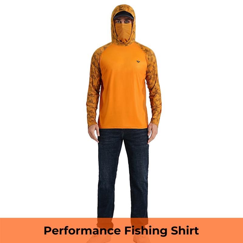 Sun UV Protection Hoodie Shirts, UPF 50+ Men Raglan Long Sleeve Lightweight Quick Dry Breathable Cooling Rash Guard with Mask Neck Gaiter for Outdoor, Hiking, Fishing, Boating, Biking, Sport, Gym, Constructing, Roofing, Landscaping, Gardening 915