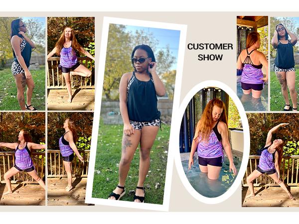 Womens Tankini Swimsuits Two Piece Tummy Control Bathing Suits Blouson Tankini Top with Sporty Boy Shorts Plus Size Tankini Swimsuits for Women Swimwear Swimsuits for Curvy Women  dealsforyoudays