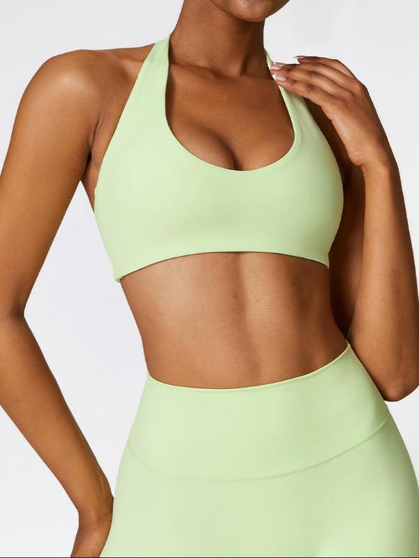 Women's Solid Wireless Halter Sports Bra, Breathable Comfortable High Stretch Sports Bra, Ladies Sportswear for Workout Gym Yoga, Fitness Clothes, Wireless Sports Bras, Yoga Workout Activewear