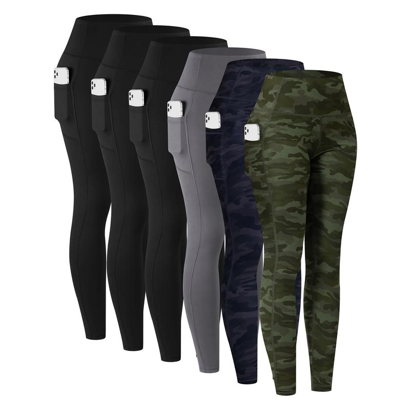 Solid Color High Waisted Yoga Pants With Pockets, Exercise Running Yoga Leggings, Tummy Control Workout Running Yoga Leggings for Women