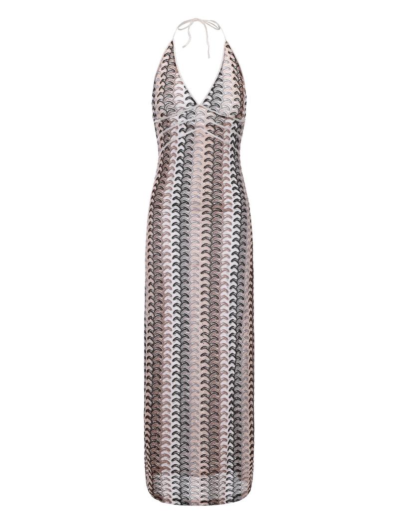 Women's All Over Print Halter Neck Dress, Casual Sleeveless Dress for Beach Holiday Vacation, Ladies Clothes for Summer, Clothing, Summer Clothes 2025, Backless Cover Up Dress, Beach Cover Ups, Summer Swimming Cover, Crochet Cover Up