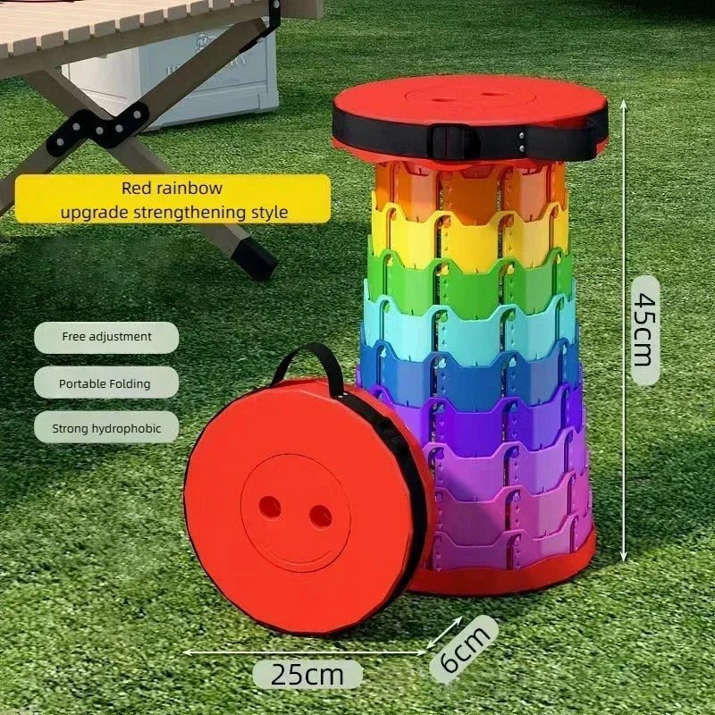 Portable Plastic Folding Telescopic Chair, Lightweight Adjustable Stool for Fishing Beach Camping, Compact Outdoor Foldable Seat
