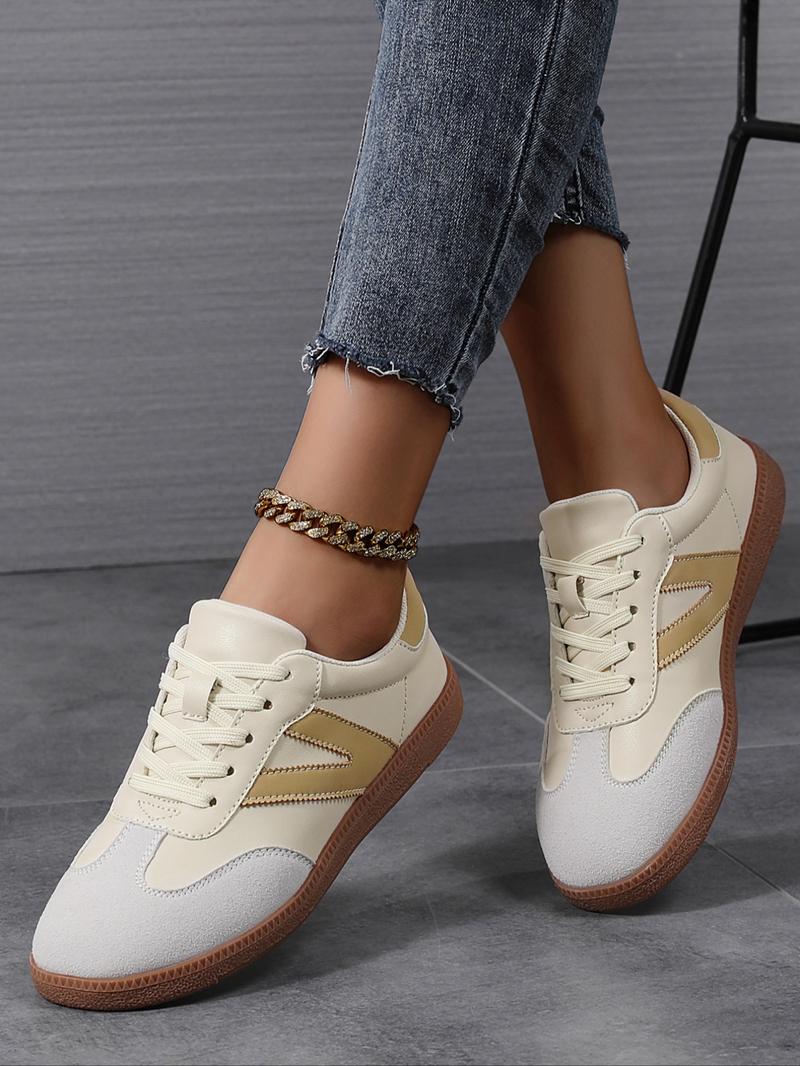 Women's Fashionable Lace Up Contrast Binding German Trainers, Casual Breathable Comfortable Sports Training Shoes, All-match Basic Shoes for Daily Wear