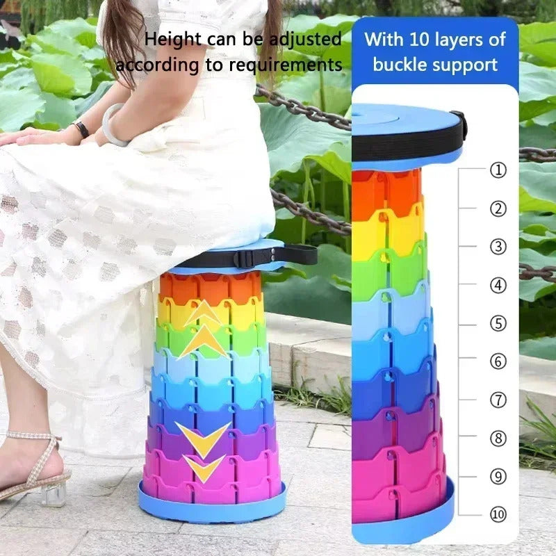 Portable Plastic Folding Telescopic Chair, Lightweight Adjustable Stool for Fishing Beach Camping, Compact Outdoor Foldable Seat