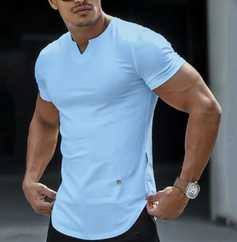 Set of 2 Men's Plain Muscle Slim V-Neck Short Sleeve T-Shirt for Daily Outdoor Wear, Casual Athletic Wear, and Gym Workout Outdoorfun,Father's Day gift