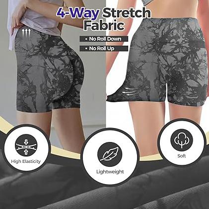 Women's Tie Dye Print High Waist Seamless Tummy Control Butt Lifting Sports Leggings, Casual Comfy Breathable Wide Waistband Skinny Shorts Yoga Leggings for Exercises Gym Workout, Women Sport & Outdoor Clothing for Summer