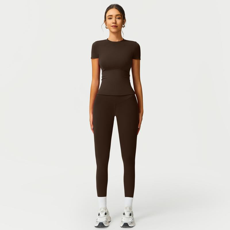 Women's 2-Piece Cherry Print Crew Neck Tee & High-Waist Leggings Set , Extended Hemline, Quick-Dry Snug , Yoga, Gym, Athleisure , Women's Activewear Pilates Outfits Compression Shirts Sweatpants