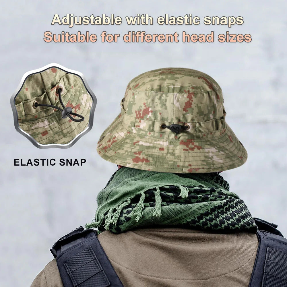 Tactical Fishing Boonie Hats Camouflage Panama Cap Hunting Shooting Outdoor Camping Sun Protection Folding Fisherman Bucket Hat