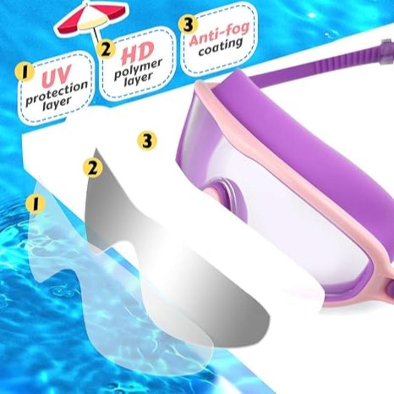 Diving Swimming Goggles, 2 Counts Anti-fog & Anti-uv Swim Glasses with Waterproof Earplugs, Wide Vision Swimming Accessories for Boys & Girls, Water Goggles, Swim Kit, Cool Swimming Goggles