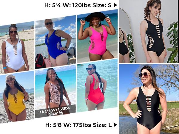 Women Sexy One Piece Swimsuits Plunge Deep V Neck Cutout Bathing Suits