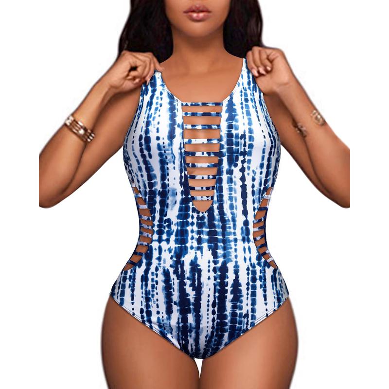 Women Sexy One Piece Swimsuits Plunge Deep V Neck Cutout Bathing Suits