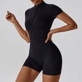 European and American Summer Zipper Short Sleeve Yoga Jumpsuit for Women Dance Fitness Tight Sports Jumpsuit Swimsuit