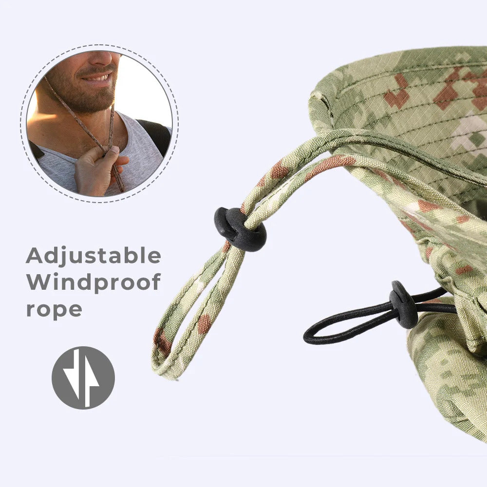 Tactical Fishing Boonie Hats Camouflage Panama Cap Hunting Shooting Outdoor Camping Sun Protection Folding Fisherman Bucket Hat