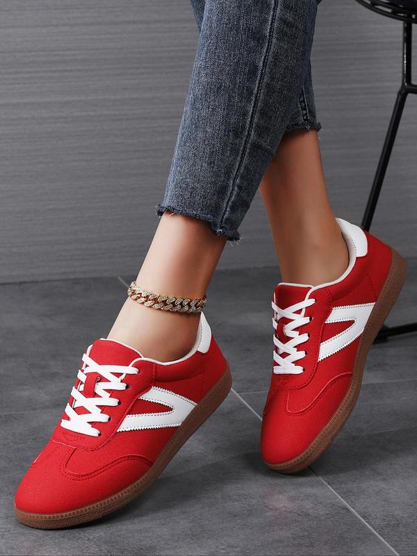 Women's Fashionable Lace Up Contrast Binding German Trainers, Casual Breathable Comfortable Sports Training Shoes, All-match Basic Shoes for Daily Wear