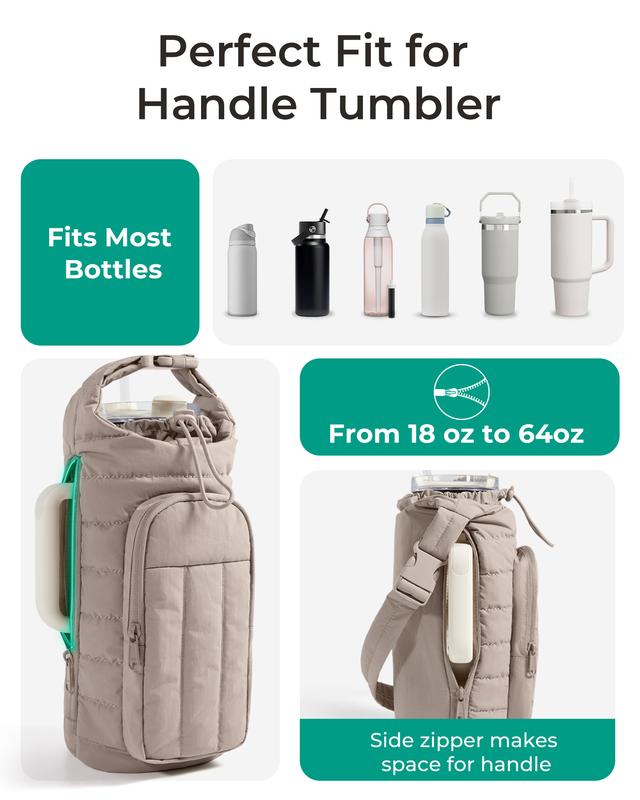 Water Bottle Holder Bag with Strap, 40/32 oz Gym Accessories with Phone Pocket, Sling Bag Purses for Women Drinkware Tumble
